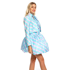 2023 Movie Blue Printed Coat Dress Outfits Halloween Carnival Suit Cosplay Costume