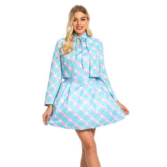 2023 Movie Blue Printed Coat Dress Outfits Halloween Carnival Suit Cosplay Costume