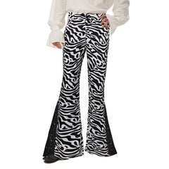 Retro 70s Disco Men's Sequin Zebra Flared Pants Cosplay Outfits Halloween Party Suit