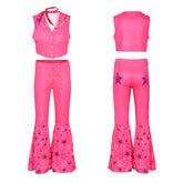 2023 Movie Kids Girls Pink Flared Pants Set Cosplay Costume 70S 80S Retro Hippes Outfits