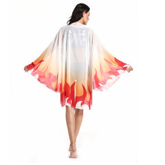 Women Demon Slayer: Kimetsu no Yaiba Rengoku Kyoujurou Cosplay Two Piece V Neck Bathing Suit Swimsuit with Sheer Kimono Cardigan Cover Up