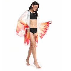 Women Demon Slayer: Kimetsu no Yaiba Rengoku Kyoujurou Cosplay Two Piece V Neck Bathing Suit Swimsuit with Sheer Kimono Cardigan Cover Up