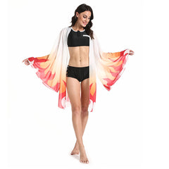 Women Demon Slayer: Kimetsu no Yaiba Rengoku Kyoujurou Cosplay Two Piece V Neck Bathing Suit Swimsuit with Sheer Kimono Cardigan Cover Up