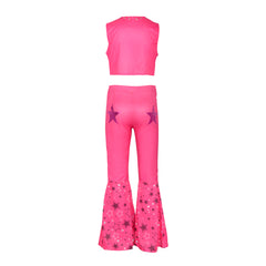2023 Movie Kids Girls Pink Flared Pants Set Cosplay Costume 70S 80S Retro Hippes Outfits
