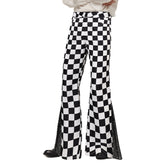 70s Men's Checkerboard Sequin Flared Pants Cosplay Outfits Halloween Party Suit