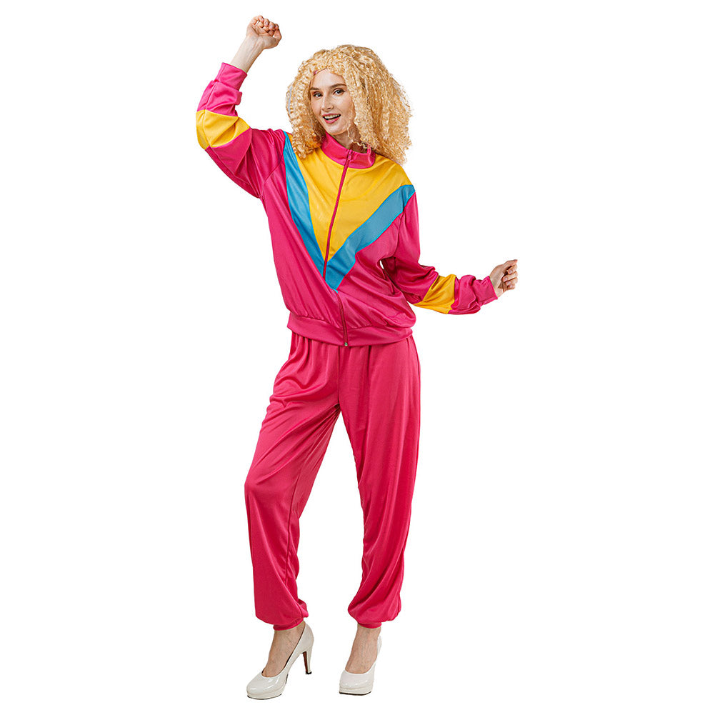 80s Disco Tracksuit for Men Pink Women Retro Hip Hop Sportwear Costume Outfit Set 90s Shell Suit