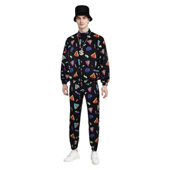 80S Vintage Patterned Casual Coat Jacket 7-Piece Set For Men Cosplay Costume Outfits Halloween Carnival Suit