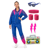 80s Sportswear Red-blue 8-Piece Set Retro Outfits Adult Fancy Outfit Halloween Carnival Suit