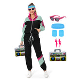 80s Women Black and Red Mixed 8 Piece/Set Retro Tracksuit Cosplay Casual Street Costume Outfits Halloween Carnival Suit