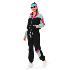 80s Women Black and Red Mixed 8 Piece/Set Retro Tracksuit Cosplay Casual Street Costume Outfits Halloween Carnival Suit