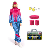 80s Women Rose and Blue Mixed 7 Piece/Set Retro Tracksuit Cosplay Casual Street Costume Outfits Halloween Carnival Suit