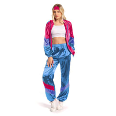 80s Women Rose and Blue Mixed 7 Piece/Set Retro Tracksuit Cosplay Casual Street Costume Outfits Halloween Carnival Suit