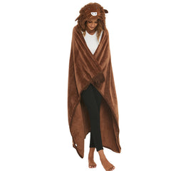 Christmas Animal Winter Hooded Poncho Sloth Penguin Yak Panda Cartoon Embroidery Double Sided Flannel Blanket