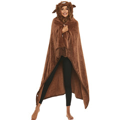 Christmas Animal Winter Hooded Poncho Sloth Penguin Yak Panda Cartoon Embroidery Double Sided Flannel Blanket