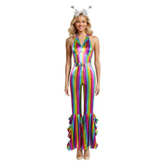 Disco Party Retro 70s Women Flared Jumpsuit 3 Piece Set Cosplay Outfits Halloween Carnival Suit