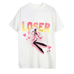 Hazbin Hotel Angel Dust Adult Cosplay Casual Street White Black Short Sleeve Printed T-shirt