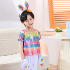 Kids Boys Girls Rainbow Rabbit Set Cosplay Outfits Halloween Carnival Party Suit