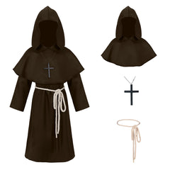 Kids Boys Medieval Monk Priest Robe Cosplay Renaissance Outfits Halloween Carnival Suit