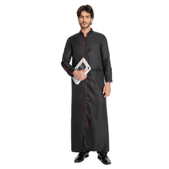 Medieval Christian Friar Priest Black Long Coat Cosplay Outfits Halloween Party Suit