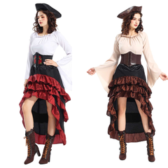 Medieval Pirates Renaissance Women Dress Cosplay Costume Outfits Halloween Carnival Suit