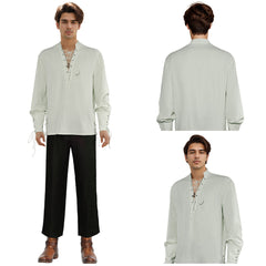 Medieval Priate Retro Men Shirt 2 Piece Set Cosplay Outfits Halloween Party Suit