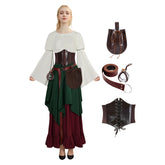 Medieval Renaissance Retro Women Dress 7 Piece Set Cosplay Costume Outfits Halloween Carnival Suit