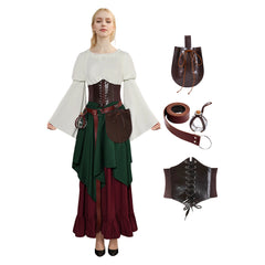 Medieval Renaissance Retro Women Dress 7 Piece Set Cosplay Costume Outfits Halloween Carnival Suit