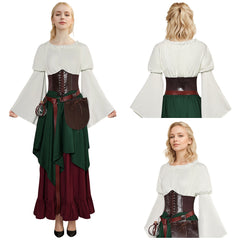 Medieval Renaissance Retro Women Dress 7 Piece Set Cosplay Costume Outfits Halloween Carnival Suit