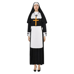Medieval Women Nun Cosplay Robe 4 Pieces Set Halloween Church Suit