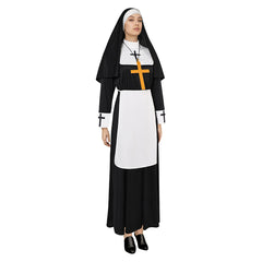 Medieval Women Nun Cosplay Robe 4 Pieces Set Halloween Church Suit