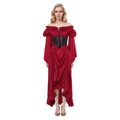 Medieval Women Red Dress 2 Piece Set Cosplay Outfits Halloween Party Suit