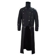 Men's Halloween Medieval Hooded Trench Coat Long Jacket Black Gothic Steampunk Costume