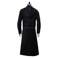Men's Halloween Medieval Hooded Trench Coat Long Jacket Black Gothic Steampunk Costume