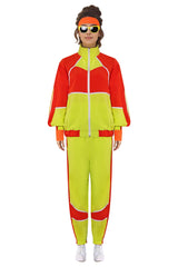 Retro 80s 6 Piece Set Fluorescent Colors Workout Disco Cosplay Costume Outfits Set for Adult Women Men Halloween Carnival Suit