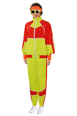 Retro 80s 6 Piece Set Fluorescent Colors Workout Disco Cosplay Costume Outfits Set for Adult Women Men Halloween Carnival Suit