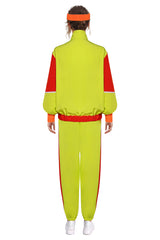 Retro 80s 6 Piece Set Fluorescent Colors Workout Disco Cosplay Costume Outfits Set for Adult Women Men Halloween Carnival Suit