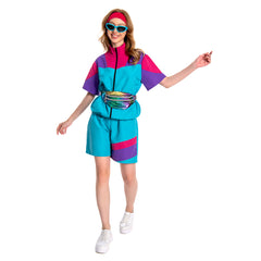 Retro 80s 90s Women Men 5 Piece Sportwear Set Outfits Tracksuits Set Cosplay Costume Outfits Halloween Carnival Suit