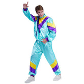 Retro 80s Blue and Purple Colorblocked 2 Piece Sportswear Tracksuit Set For Adult Men Cosplay Costume Outfits Halloween Carnival Party Suit