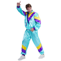 Retro 80s Blue and Purple Colorblocked 2 Piece Sportswear Tracksuit Set For Adult Men Cosplay Costume Outfits Halloween Carnival Party Suit