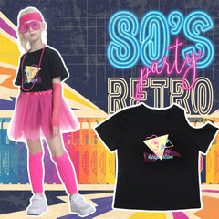 Retro 80s Pink 8 Piece Sportwear Mesh Tutu Dress Full Set For Kids Girls Cosplay Costume Outfits Halloween Carnival Party Suit