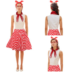 Retro 1950s Women Polka Dot Red Bustier Skirt 6 Piece Set Cosplay Outfits Halloween Party Suit