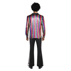Retro 70S Disco Men Dazzling Shirt Flared Pants 6 Pieces Set Cosplay Outfits Halloween Carnival Suit