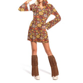 Retro 70s Disco Women Hippie Skirt 7 Piece Set Cosplay Outfits Halloween Party Suit