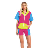 Retro 80s 2 Piece Set Pink Short-sleeved Track Suits Cosplay Outfits Halloween Party Suit