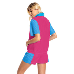 Retro 80s 2 Piece Set Pink Short-sleeved Track Suits Cosplay Outfits Halloween Party Suit