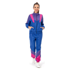 Retro 80s 90s Hip Hop Women Blue Sportswear Set Cosplay Outfits Halloween Party Shell Suit