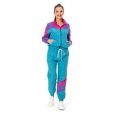 Retro 80s 90s Hip Hop Women Cyan Sportswear Set Cosplay Outfits Halloween Party Shell Suit