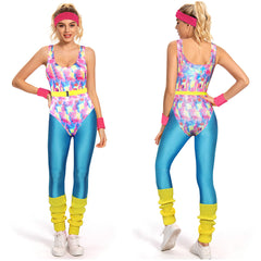 Retro 80s Color 6-Piece Set Women Bodysuit Cosplay Outfits Halloween Party Suit