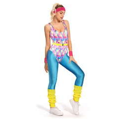 Retro 80s Color 6-Piece Set Women Bodysuit Cosplay Outfits Halloween Party Suit