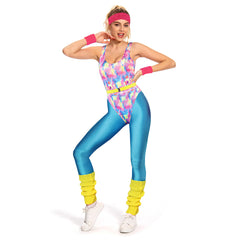 Retro 80s Color 6-Piece Set Women Bodysuit Cosplay Outfits Halloween Party Suit